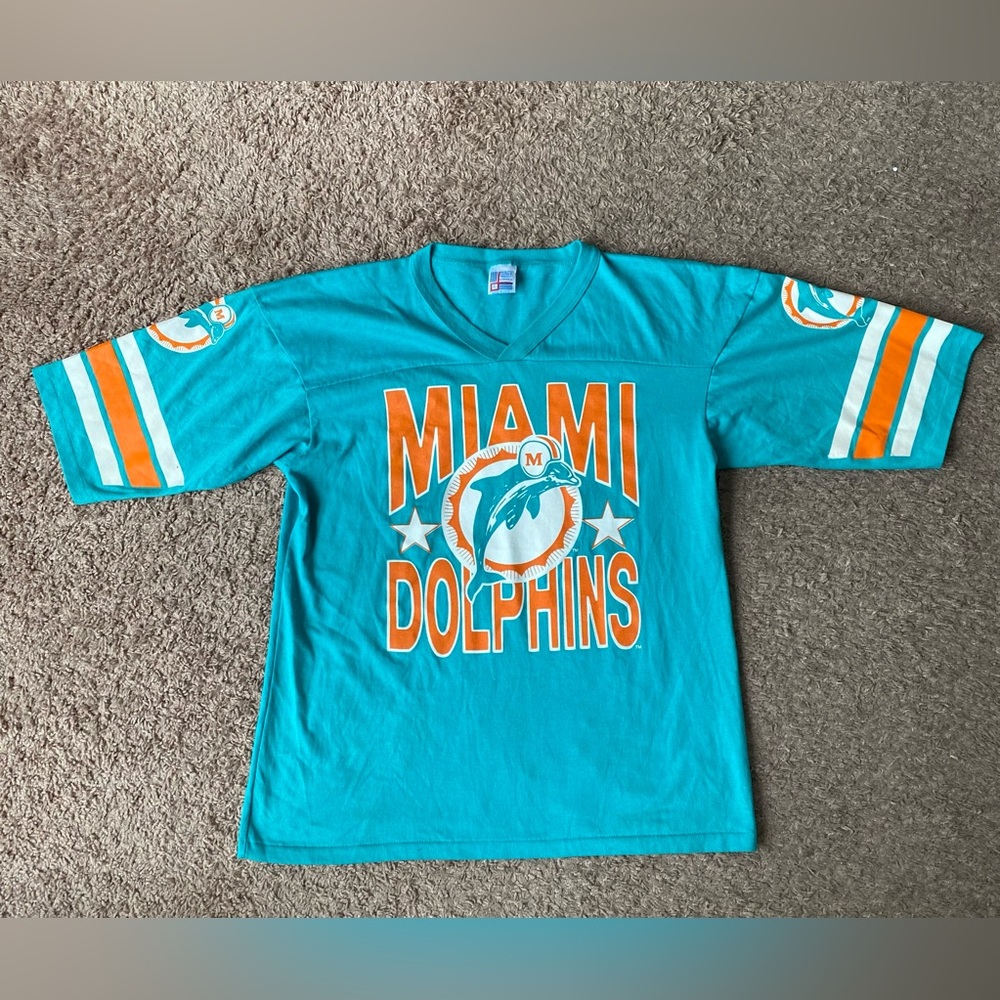 Vintage 90s NFL MIAMI DOLPHINS T-SHIRT JERSEY MENS L USA MADE Garan 🏈🏈